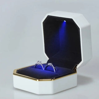 Luxury Jewelry Couple Ring Box With LED Light For Engagement Wedding Ring Box Festival Birthday Jewerly Ring Display Gift Boxes