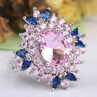 Fasion Real Solid 925 Sterling Silver Ring Women Gift AAA Multi Color Zircon Jewelry Blue Pave Flower Wedding Silver Rings Gift