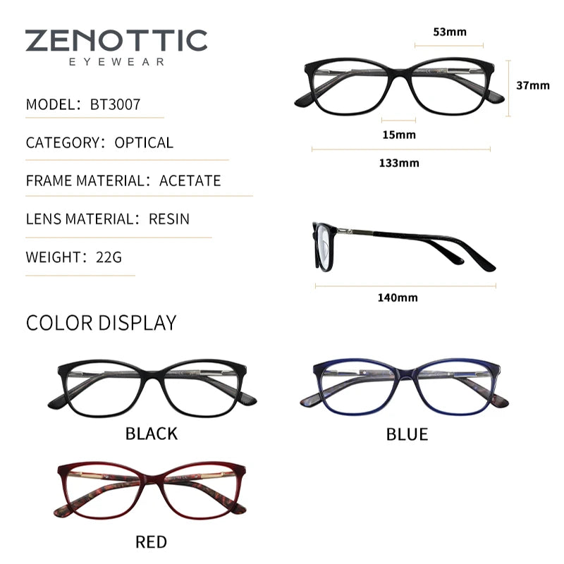 ZENOTTIC Cat Eye Prescription Progressive Glasses Women Photochromic Anti Blue Light Glasses Optical Myopia Prescription Eyewear