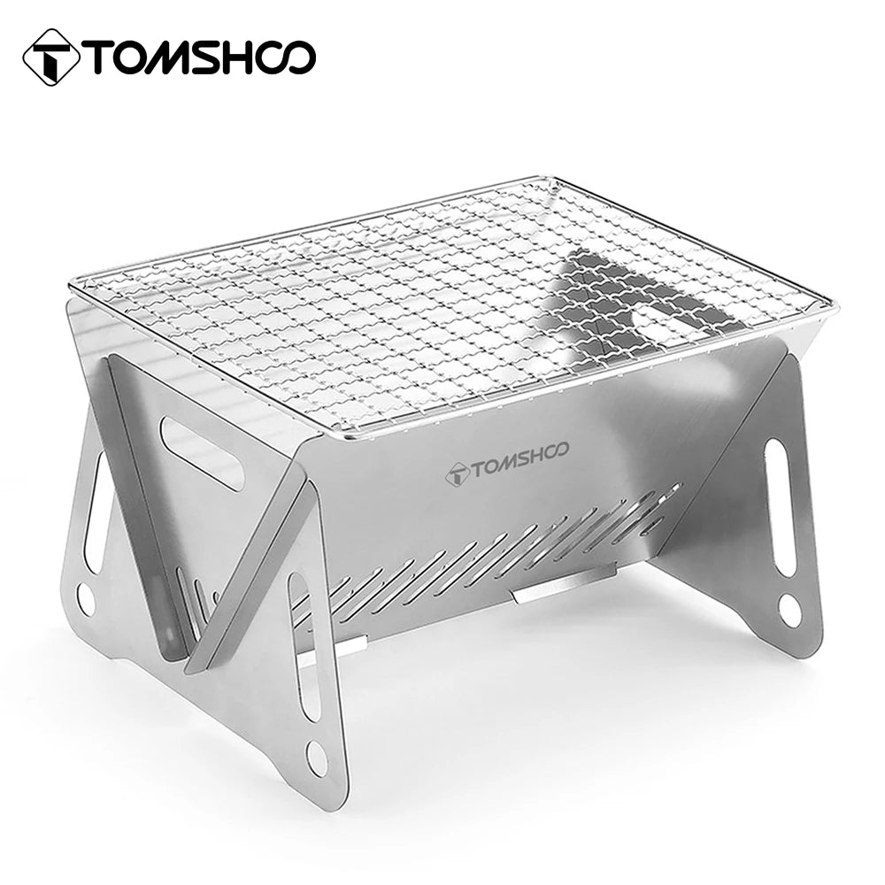 Tomshoo Camping Wood Burning Stove with Grill Plate Outdoor Portable Folding Stainless Steel Backpacking Barbeque Cooking Stove