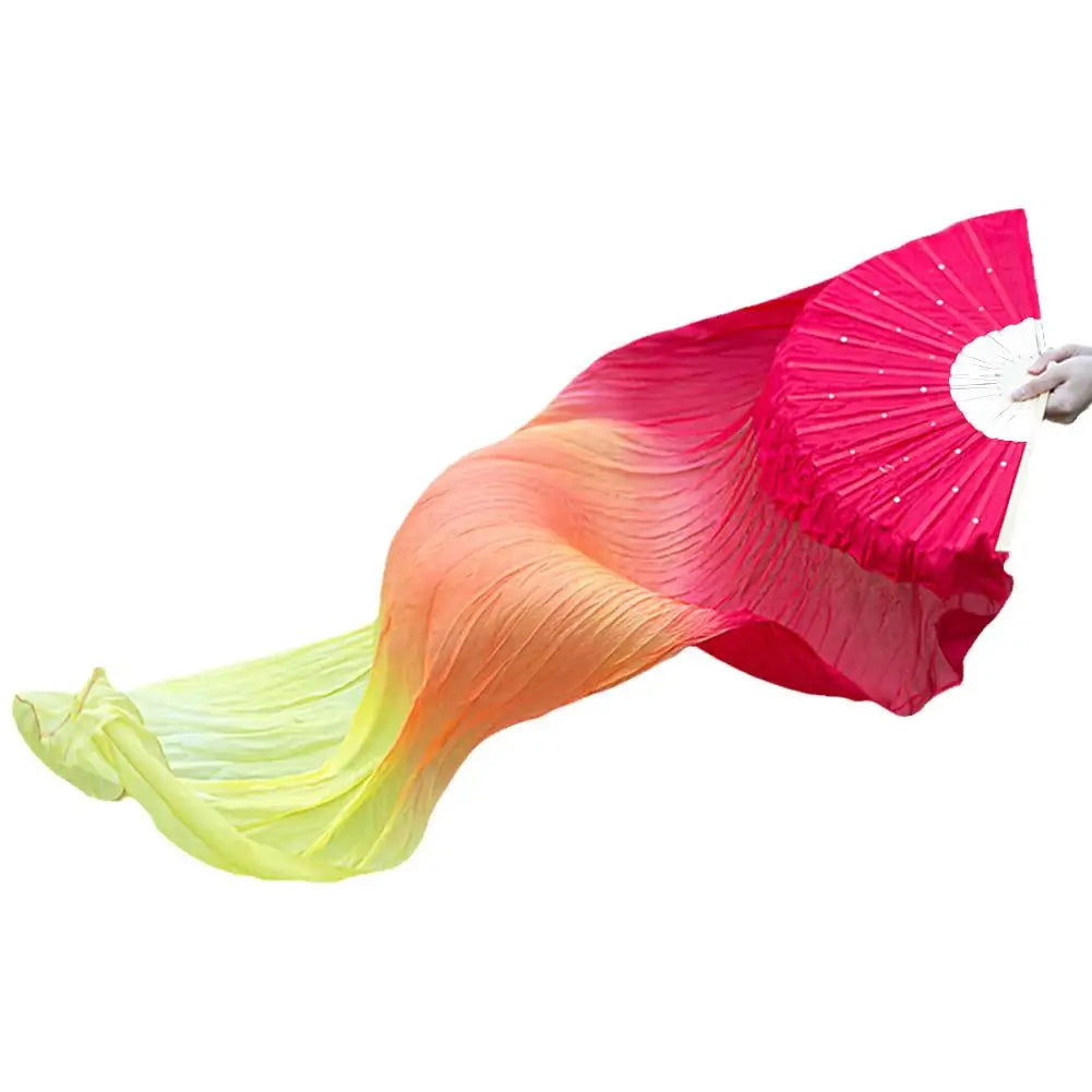 150CM Imitation Silk Handmade Dyed High Quality Belly Dance Fans 1Pcs Belly Dancing Fans Gradient Colors Dance Long Fans