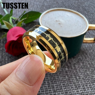 TUSSTEN 8MM Heart Love Ring Tungsten Wedding Band For Men Women With Black Carbon Fiber Inlay Comfort Fit