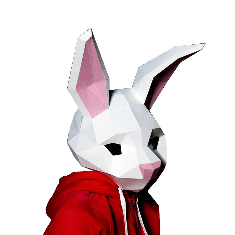 3D Paper Model Wearable Mask Rabbit Animal Cosplay DIY Papercraft Origami Headgear Christmas Halloween Prom Party Girls Gift