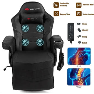 POWERSTONE Gaming Recliner Massage Gaming Chair with Footrest Ergonomic PU Leather Single Sofa with Cup Holder Headrest