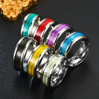 Stainless Steel Luminous Finger Rings For Men Women Fashion Glowing In Dark Heart Band Ring Jewelry Couple Accessories