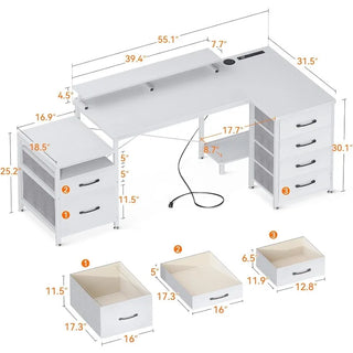 KKL L Shaped Computer Desk , 72 Inch Home Office Desk with Printer Cabinet & Monitor Shelf & Host Storage Shelves