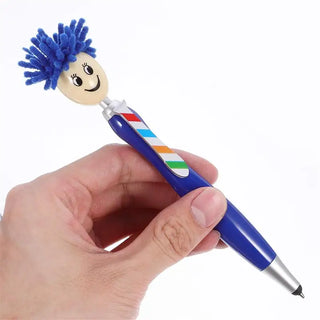 6pcs Plush Hair Mop Head Pen Cartoon Students Writing Pen Plastic Ballpoint Pen School Office Writing Stationery(Assorted Color)