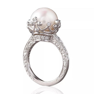 Huitan Unique Design Big Round Imitation Pearl Setting Rings for Women Engagement Wedding Party Fashion Female Ring Hot Jewelry