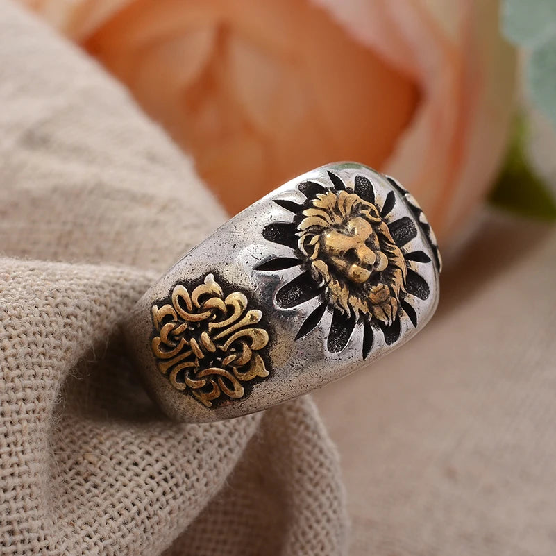 Hot Sell Vintage Lion Animal Design Thai Silver Men Party Ring Original Jewelry Cheap Gifts No Fade