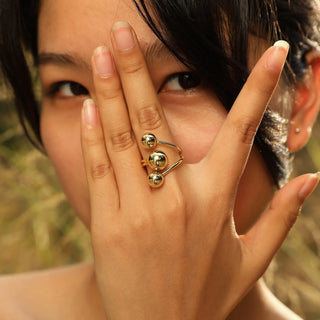 Open Balls Statement Ring for Women, Layered Round Beaded Ball Wrap Finger Rings, Geometric Minimalist Jewelry