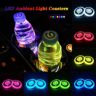 2Pc Led Car Cup Holder Bottom Pad LED Light Cover Trim Atmosphere Lamp Lights Anti-slip Mat Colorful Light Coaster  Car light