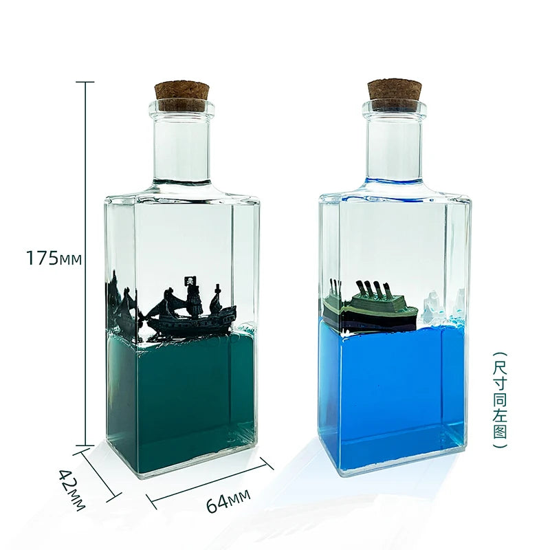 Cruise Ship Fluid Drift Bottle Creative Desktop One Piece Floating Boat Sea Ornaments Hourglass Home Decoration Birthday Gifts