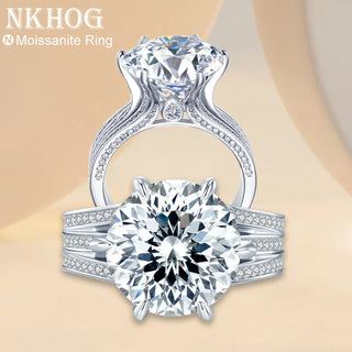 NKHOG Sparkling 10 Carat Moissanite Ring For Women 925 Sterling Silver Plated Pt950 Colorless Diamond Wedding Band Rings Jewelry