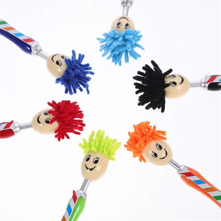 6pcs Plush Hair Mop Head Pen Cartoon Students Writing Pen Plastic Ballpoint Pen School Office Writing Stationery(Assorted Color)