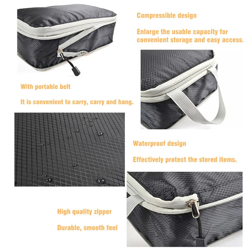 Travel Storage Bag Luggage Organizer Portable With Compressible Packing Cubes Foldable Waterproof Travel Suitcase Nylon Handbag