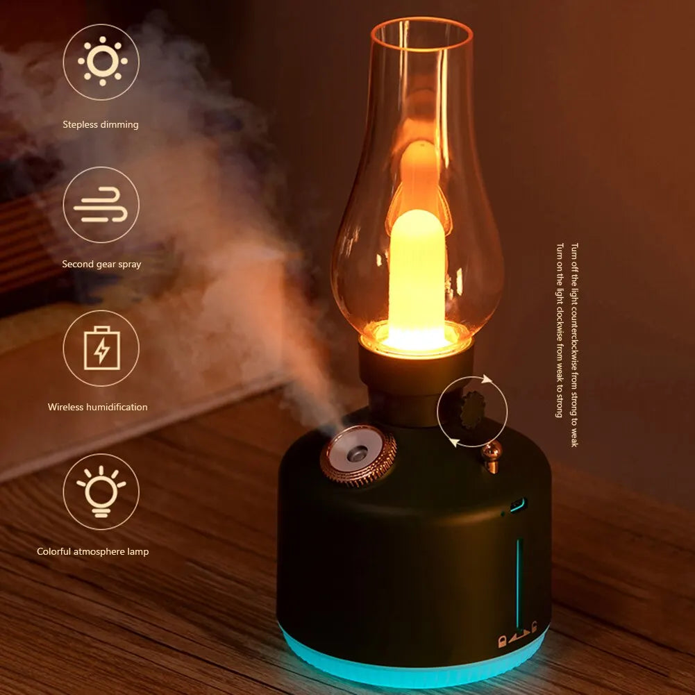 Retro Lamp Essential Oil Aroma Diffuser Aromatherapy Multipurpose Machine Relieve Fatigue Air Cool Mist USB Wireless Humidifier