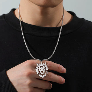 My Shape Lion King Crown Pendent Necklaces for Men Boys Stainless Steel Punk Animal Wolf Charms Choker Chains Hip Hop Jewelry