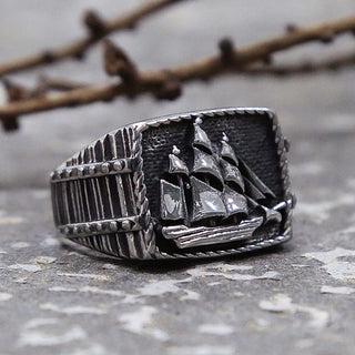 Vintage Pirate Sailboat Viking Ring Men