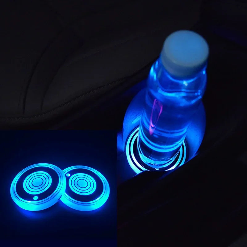 2Pc Led Car Cup Holder Bottom Pad LED Light Cover Trim Atmosphere Lamp Lights Anti-slip Mat Colorful Light Coaster  Car light