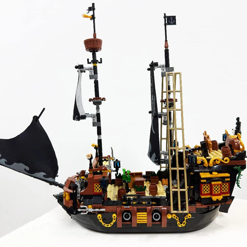 1328Pcs Pirate Ship Boat Model Building Block Mini Bricks Blocks Toy Black Puzzle Assembly Kids Toys for Children Birthday Gifts