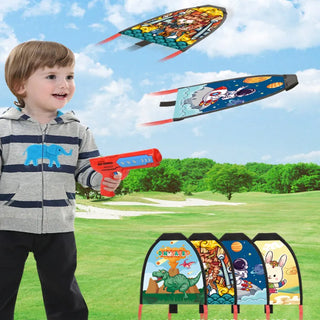 Windless Flight Kite Toys Catapult Kite Gun Kids Outdoor Flight Interactive Game Rubber Band Catapult Children