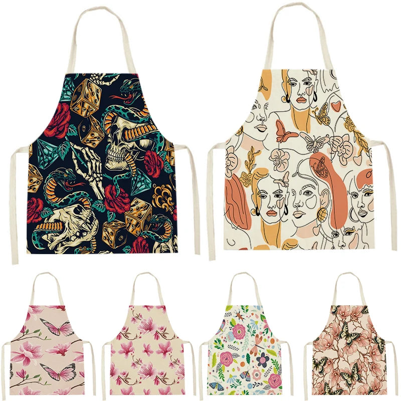 Skull Pattern Cleaning Home Kitchen Kitchen Apron Men And Women Oil Proof Waterproof Adult Waist Fashion Coffee Cleaning Apron