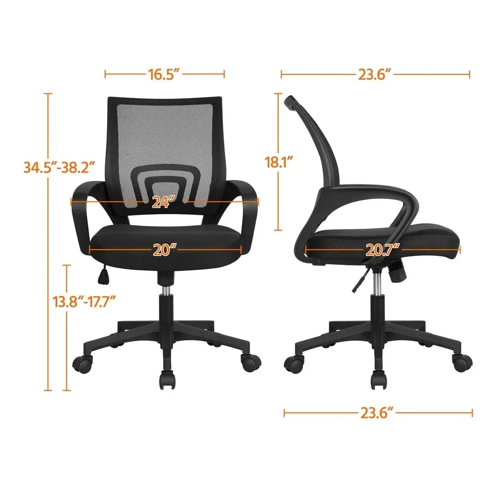 Adjustable Mid Back Mesh Swivel Office Chair With Armrests Black Computer Armchair Furniture Chairs Gaming Cheap Cushion