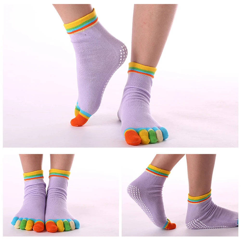 Women Colorful Yoga Socks Non-Slip Ladies Dance Socks Cotton Healthy Sports Five-toed Socks