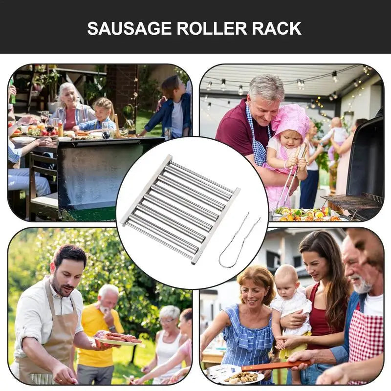 Sausage Roller Grill Rack Multi-Functional Outdoor Griller Stainless Steel Barbeque Hotdogs Steamer kitchen Grilling Machine