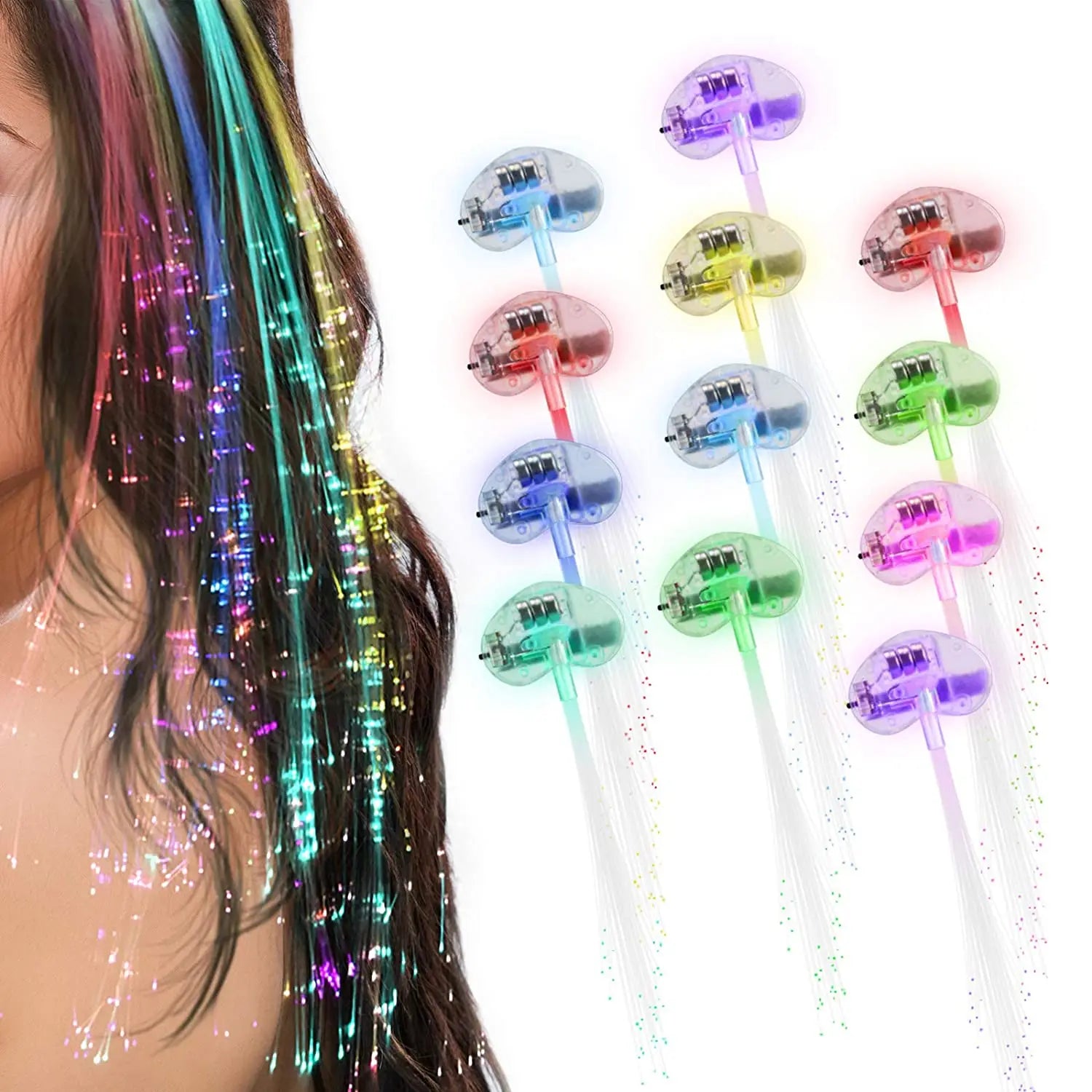 10 Packs LED Lights Hair Light-Up Fiber Optic LED Hair Barrettes Party Favor for Party Bar Dancing Hairpin Hair Clip Flash Braid