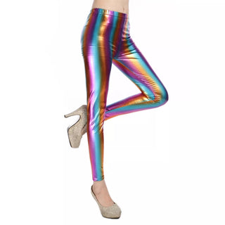 Metallic Color PU Leggings Women Faux Leather Pants Dancing Party Pant Sexy Night Club Skinny Costume Pants Tight Trousers