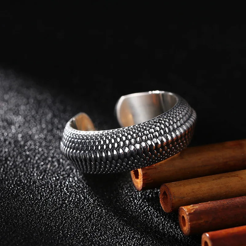 Retro 925 Thai Silver Dragon Scale Ring for Men Personality Trend Rings Hip-hop Simple Versatile Boy Finger Jewelry KOFSAC