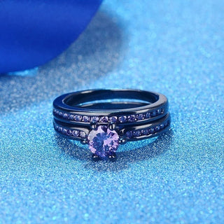 Charm Couple Rings Romantic Purple Rhinestones Women Rings Set Trendy Men Stainless Steel Celtic Dragon Ring Fashion Jewelry