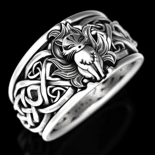 Vintage Nine Tailed Fox Rings for Women Girls Viking Men Trendy Ring Jewelry Gifts Adjustable