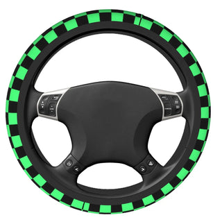 Fashion Black And Green Checkerboard Pattern Steering Wheel Cover Tartan Steering Wheel Protector Universal Fit Car Accessories