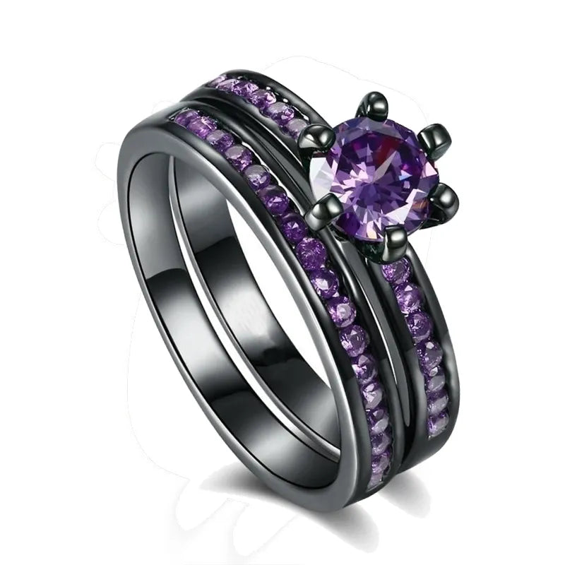 Charm Couple Rings Romantic Purple Rhinestones Women Rings Set Trendy Men Stainless Steel Celtic Dragon Ring Fashion Jewelry