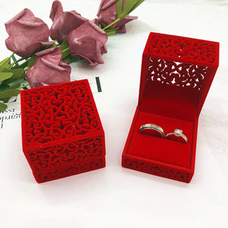 New Hollow Red Velvet Ring Box Couple Double Ring Bearer Box For Wedding Engagement Gift Favor Jewelry Organizer Packing Boxes