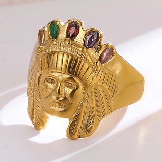 Stainless Steel High Polished Punk Gold Plated Indian Ring Men