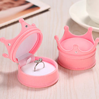 Princess Crown Shaped Ring Box Flocking Proposal Show Love Girl Jewelry Box Earrings Stud Pendant Display Ring Storage Gift Box