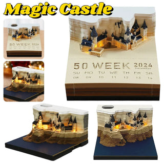 Magic Castle 3D Notepad 2024 Calendar with Light Memo Pad Block Notes Hary Design Note Paper Novelty Gift Desk Decoration Home