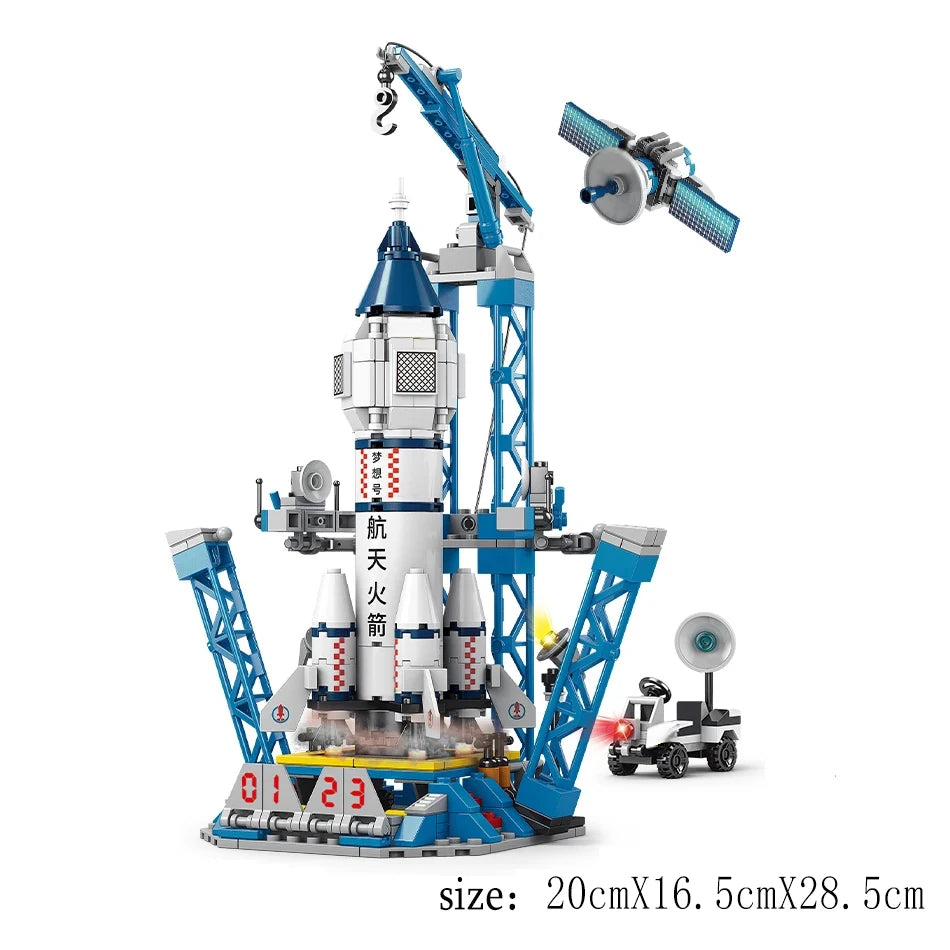 Model Building Blocks Space Rocket Launching City Aerospace Space Station Shuttle Ship Astronaut Bricks Toys