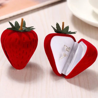 Velvet Red Strawberry Ring Box Personality Rose Heart Shape Rings Storage Box Flocking Jewelry Display Case Valentine