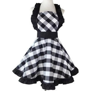 Lovely Apron Cute Large Swing Checkered Princess Apron kitchen Cooking Oilproof Aprons for Women Girls