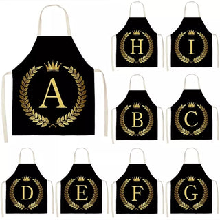 Golden letters Kitchen Apron for Women Baking Accessories Sleeveless Cotton Linen Bibs Home Cooking Aprons 65x53cm