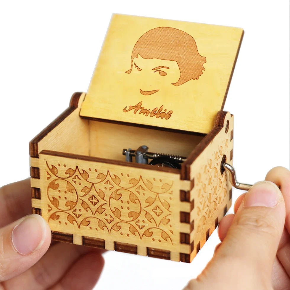 Wooden Hand Cranked Music Box Can