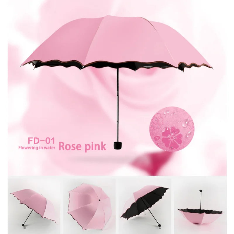 Creative Magic Water Blossom Umbrella Women Fashion Folding Flouncing Umbrella Double Layer Windproof Inside/Outside Uv Umbrella