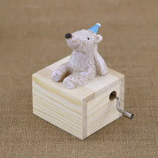 Home Decor Artware Children Gift Wooden Cute Mini Animal Monkey Penguin Cat Dog Bear Hand Operated Cranked Music Boxes Box