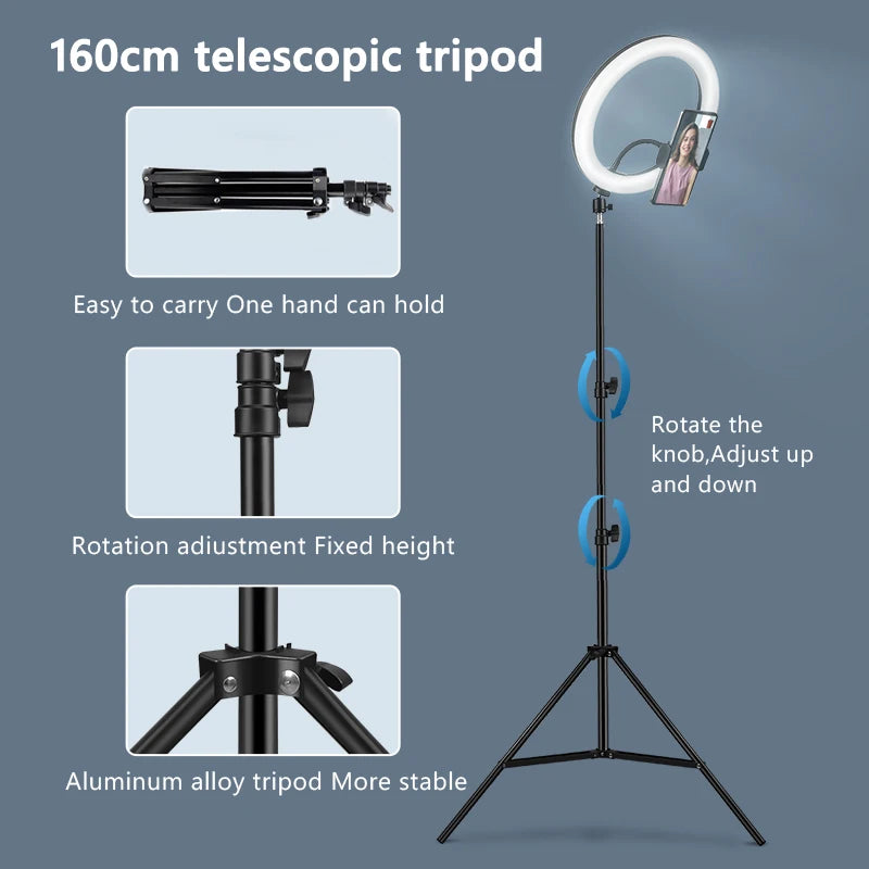 10inch Selfie Ring Light with Optional Tripod, Photography Fill Light Led Ring Lamp Ringlight for Video Recording Live Broadcast