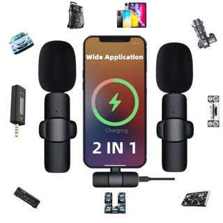 Wireless Lavalier Microphone Portable Audio Video Recording Mini Mic for iPhone Android Live Broadcast Gaming Phone Mic