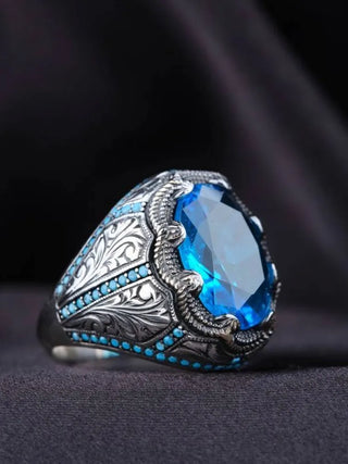 2022 New Fashion Luxury Jewelry Retro Silver Color Hand Engraved Pattern Ring Retro Punk Men